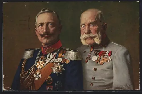 AK Kaiser Wilhelm II. und Kaiser Franz Joseph I. von Österreich mit Orden