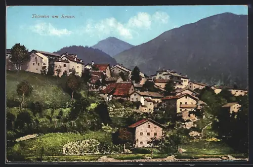 AK Tolmein, Ortsansicht mit Gebirge