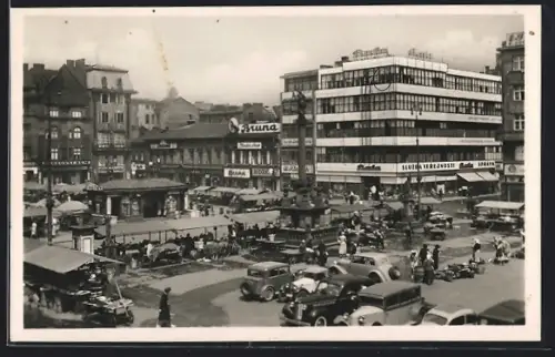 AK Mor /Mähr, Ostrava, Hauptplatz, Autos