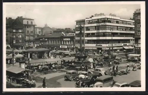 AK Mor /Mähr, Ostrava, Hauptplatz, Autos