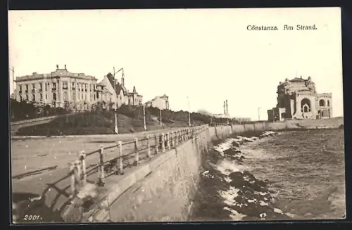 AK Constanza, Promenade am Strand 1917
