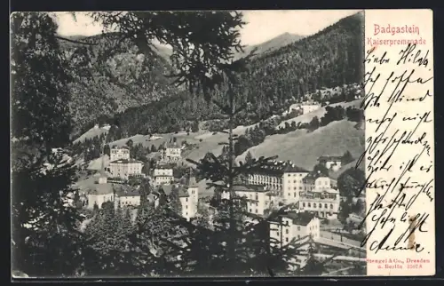 AK Badgastein, Ortspartie mit Kaiserpromenade