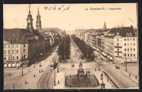 AK Dresden, Strassenbahn in der Hauptstrasse