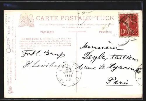 Künstler-AK Cannes, Rue Felix Faure, Strassenbahn