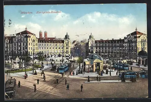 AK München, Karlsplatz-Rondell, Strassenbahnen