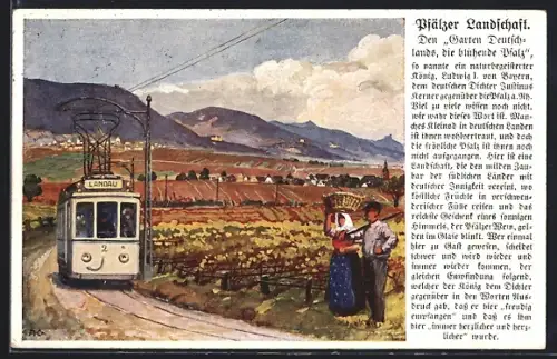 AK St. Martin, Die Pfälzer Oberlandbahn u. Bauern, Strassenbahn