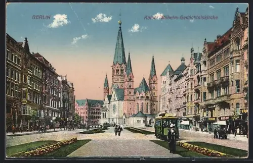 AK Berlin, Strassenbahn vor der Kaiser-Wilhelm Gedächtniskirche
