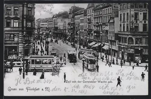AK Frankfurt /Main, Zeil von der Constabler Wache aus mit Strassenbahn