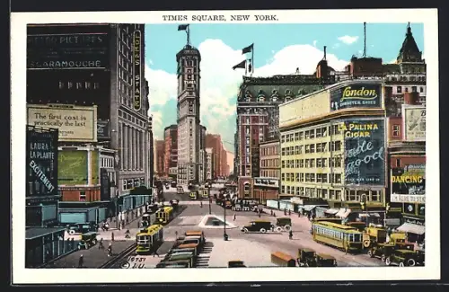 AK New York, NY, Times Square with tramways and cars, Strassenbahn