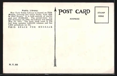 AK New York City, The New York Public Library, Strassenbahn