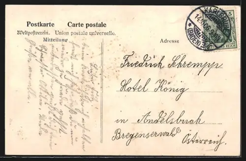 AK Karlsruhe, Strassenbahnen in der östl. Kaiserstrasse, Wettersäule