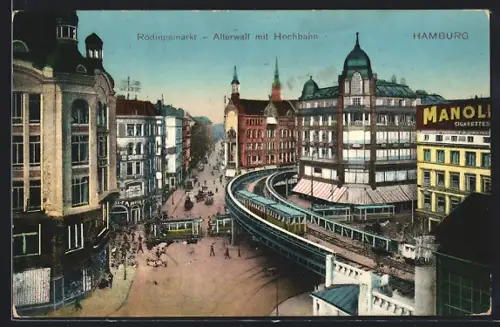 AK Hamburg, Rödingsmarkt, Alterwall mit Hochbahn
