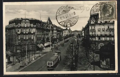 AK Luxembourg, Place de Paris, Strassenbahn