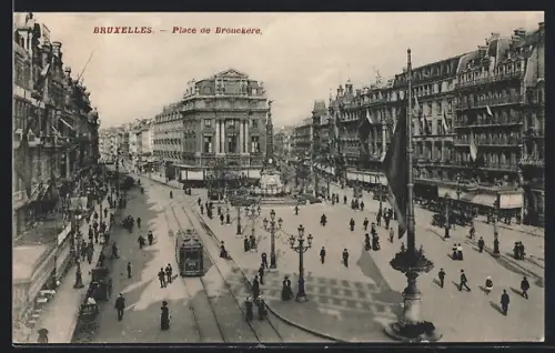 AK Bruxelles, Place de Brouckère, Strassenbahn