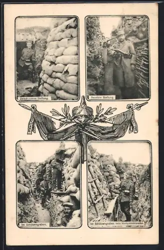 AK Soldaten im Schützengraben, 4 Ansichten