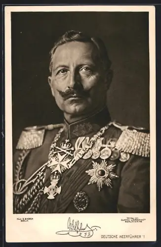 AK Deutsche Helden, Kaiser Wilhelm II., Portrait in Uniform mit Orden