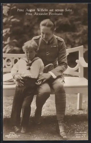 AK Prinz August Wilhelm von Preussen mit Prinz Alexander Ferdinand im Matrosenanzug