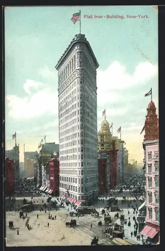 AK New York, Flat Iron-Building, Strassenbahn