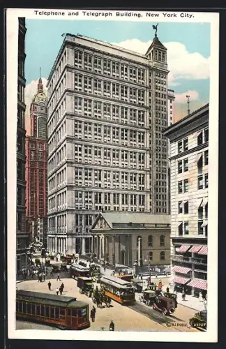 AK New York, Telephone and Telegraph Building, Tramway, Strassenbahn