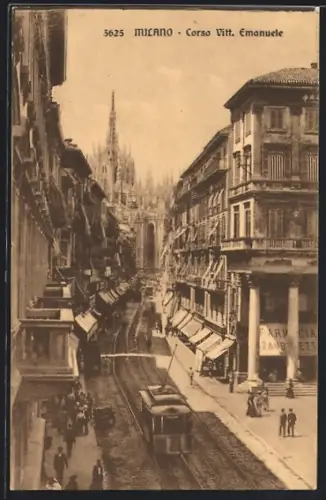 AK Milano, Corso Vitt. Emanuele, Strassenbahn