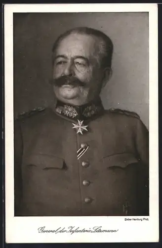 AK Portrait von General der Infanterie Litzmann in Uniform mit Orden Pour le Merite