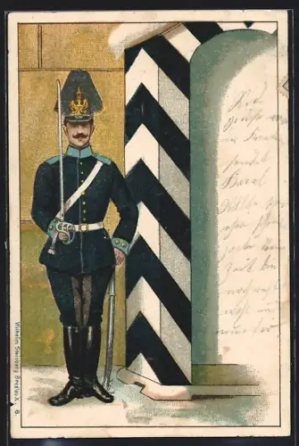 Lithographie Soldat der Wache in Uniform neben dem Wachhaus