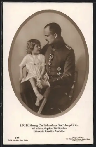 AK Herzog Carl Eduard von Sachsen-Coburg-Gotha mit Töchterchen Caroline Mathilde