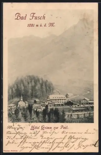 Künstler-AK Bad Fusch, Hotel Grimm zur Post