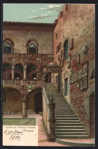 Künstler-AK Firenze, Cortile del Palazzo, Podesta