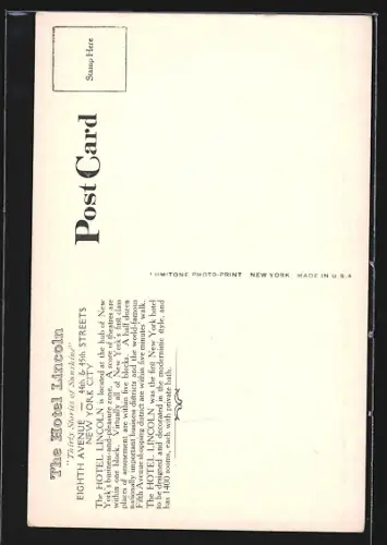 AK New York, Hotel Lincoln, 8th Avenue