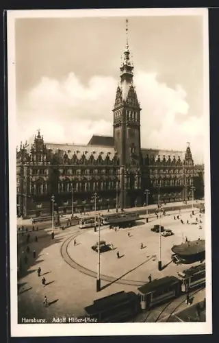 AK Hamburg,  Platz mit Strassenbahn