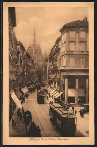 AK Milano, Strassenbahn auf dem Corso Vittorio Emanuele
