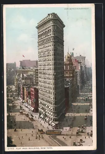 AK New York, Flat iron building, Strassenbahnen