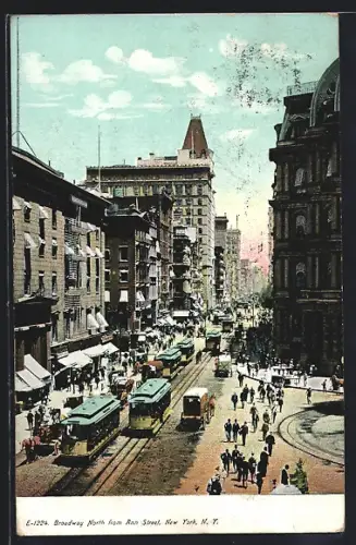 AK New York, NY, Broadway North from Ann Street mit Strassenbahn