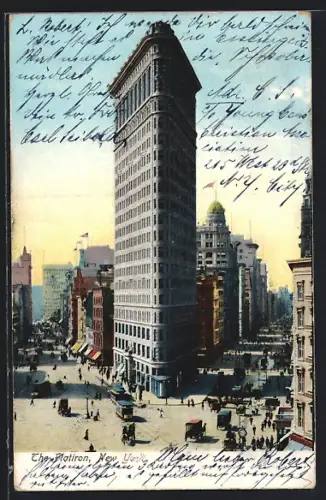 AK New York, Strassenbahnen am Flatiron