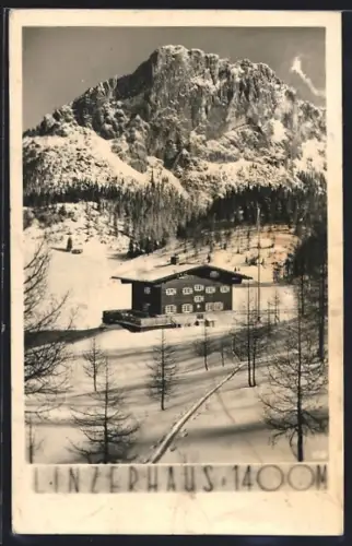 AK Linzerhaus /Wurzeralm, Blick auf die Berghütte im Winter