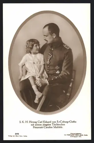 AK Herzog Carl Eduard von Sachsen-Coburg-Gotha mit Töchterchen Caroline Mathilde