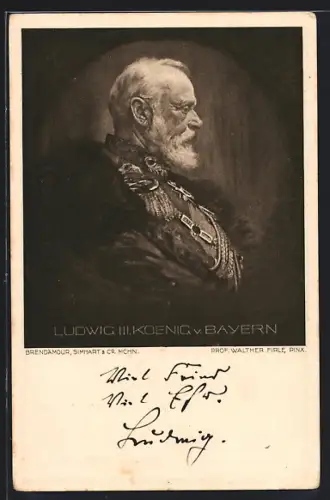 AK Profil von König Ludwig III. von Bayern in Uniform