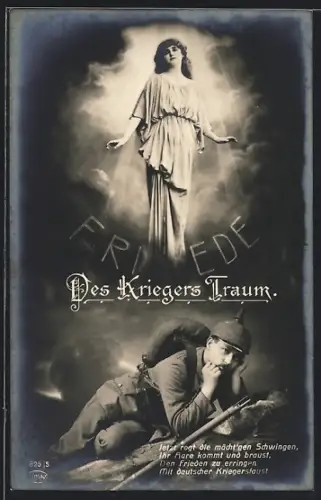 AK Des Kriegers Traum, Frau im langen Kleid, Jetzt regt die mächt`gen Schwingen..., Friedensbewegung