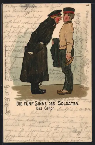 AK Die fünf Sinne des Soldaten, Das Gehör, Allegorie, 1. Weltkrieg