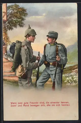 AK Wenn zwei gute Freunde sind..., Deutscher und Österreicher Hand in Hand