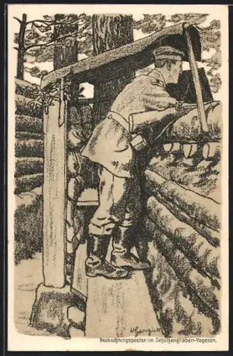 Künstler-AK Walter Georgi: Vogesen, Beobachtungsposten im Schützengraben