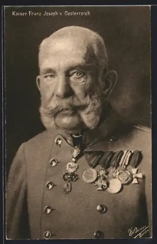 AK Kaiser Franz Josef I. von Österreich in Uniform mit Abzeichen und Orden