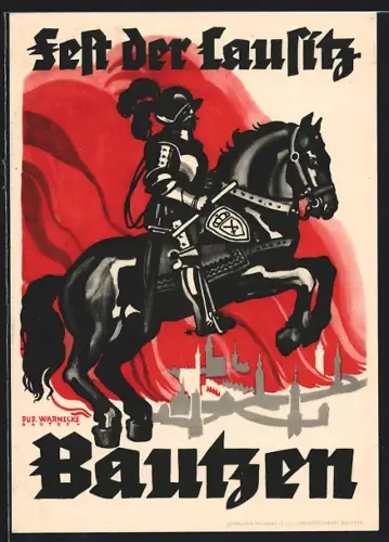 Künstler-AK Bautzen, Fest der Lausitz, Ritter in Rüstung zu Ross