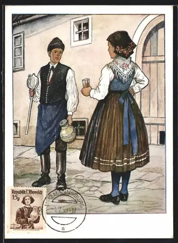 AK Paar in Volkstracht Mörbisch und Lutzmannsburg