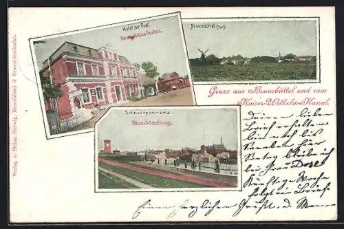 AK Brunsbüttelhafen, Hotel zur Post, Schleusenpanorama in Brunsbüttelkoog