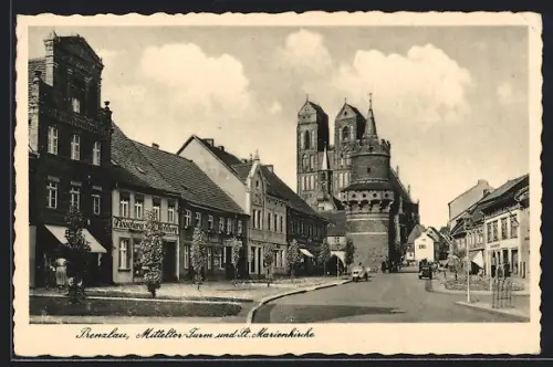 AK Prenzlau, Mitteltor-Turm und Sankt Marienkirche