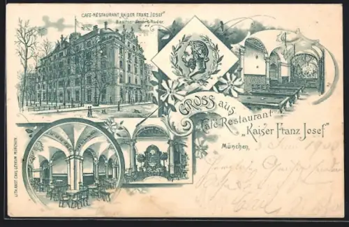 Lithographie München, Cafe-Restaurant Kaiser Franz Josef, Maximiliansplatz 5
