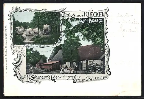 AK Klecken bei Harburg, H. Sehlmann`s Gaststätte und Garten-Etablissement, Hünengräber im Kleckerwalde