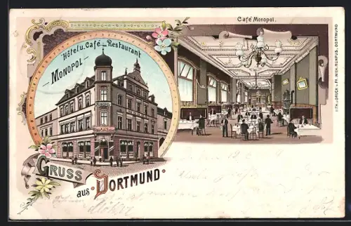 Lithographie Dortmund, Hotel u. Café-Restaurant Monopol, Café Monopol, Innenansicht